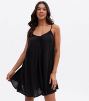 New Look Black Crinkle Strappy Cut Out Mini Swing Beach Dress